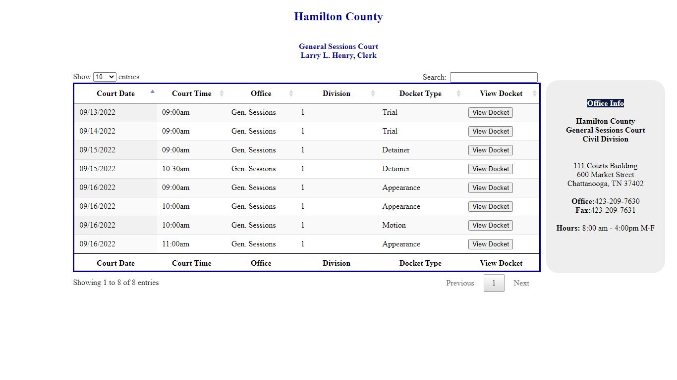 Court Dockets - Hamilton County General Sessions Court